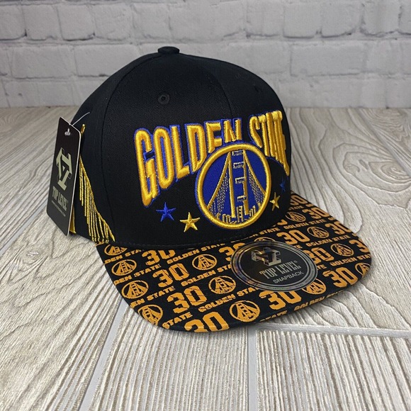 Top Level Golden State Warriors Logo Spellout Flat Bill Hat SnapBack Black New - Picture 2 of 9
